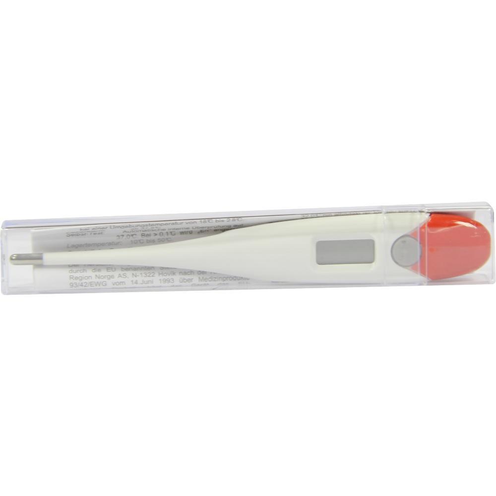 Ein digitales Thermometer liegt in einer durchsichtigen Plastikbox.